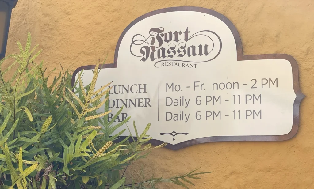 Fort Nassau restaurant menu